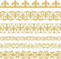 Set of vector gold seamless Kazakh national ornament. Ethnic pattern of the nomadic peoples of the great steppe, the Turks.