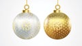 Set of vector gold and silver christmas balls with ornaments. collection isolated realistic decorations. Vector illustration on Royalty Free Stock Photo