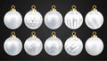 Set of vector gold and silver christmas balls with ornaments. golden collection isolated realistic decorations. Vector Royalty Free Stock Photo