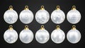 Set of vector gold and silver christmas balls with ornaments. golden collection isolated realistic decorations. Vector Royalty Free Stock Photo