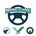 Set of vector graphic elements on the subject Driving school. Vector illustration.