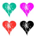 Set of vector graphic grunge illustrations of heart, sign with ink blot, brush strokes, drops isolated on the white background. Se Royalty Free Stock Photo