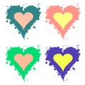 Set of vector graphic grunge illustrations of heart, sign with ink blot, brush strokes, drops isolated on the white background. Se Royalty Free Stock Photo