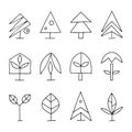 Set of vector graphic hand drawn stylized illustrations of trees. Decorative abstract collection of drawing icons, doodle style. Royalty Free Stock Photo