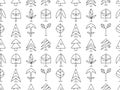 Set of vector graphic hand drawn stylized illustrations of trees. Decorative abstract seamless pattern with drawing icons, doodle Royalty Free Stock Photo