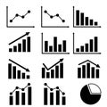 Set of vector graphics and charts of various shapes and types.  Flat type black color Royalty Free Stock Photo