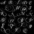 Set of vector greek calligraphic alphabet letters isolated on black background