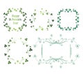 Set of vector green frames with clovers for saint patrick`s day