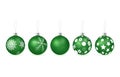 Set of vector green glossy christmas tree balls with pattern Royalty Free Stock Photo