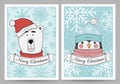 Set vector greeting card with a cartoon polar bear and a penguin