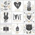 Set with vector greeting cards on Valentine`s Day. Royalty Free Stock Photo