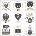 Set with vector greeting cards on Valentine`s Day. Royalty Free Stock Photo