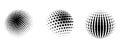 Set of vector halftone spheres. Dotted circles with black and white gradient. Pattern design element