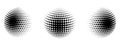 Set of vector halftone spheres. Dotted circles with black and white gradient. Pattern design element