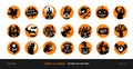 Set of vector Halloween icons. Black silhouettes of illustrations of Halloween design in orange circles Royalty Free Stock Photo