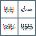 Set of vector hand drawn bowling logo, icons and emblems. Royalty Free Stock Photo