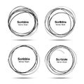 Set of vector hand drawn circles using sketch drawing scribble circle lines. Doodle circular logo design elements Royalty Free Stock Photo