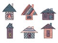 Set of vector hand drawn decorative stylized childish houses. Doodle style, graphic illustration. Ornamental cute hand drawing in Royalty Free Stock Photo