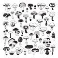 Set of vector hand-drawn, doodles mushrooms.