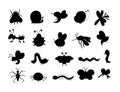 Set of vector hand drawn flat insects silhouettes. Funny bugs collection. Cute forest illustration with butterflies, bees,