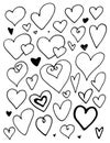 Set of vector hand-drawn hearts. different shapes of black contour hearts isolated on a white background. Vector illustration for Royalty Free Stock Photo