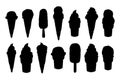 Set of vector hand drawn ice cream silhouettes. Eskimo pie ice cream cone. Ice lolly. Popsicle silhouette. Beach summer