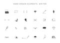 Set of vector hand drawn icons. Writing, copywrite and publishing theme.