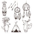 Set of vector hand drawn indian elements. Royalty Free Stock Photo