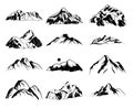 Set of vector hand drawn mountain illustrations, line drawing Royalty Free Stock Photo