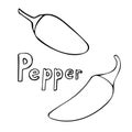 Set of vector hand drawn outline jalapeno peppers