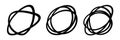 Set of vector hand drawn oval circles using sketch scribble lines. Doodle circular frame logo design elements. Vector.