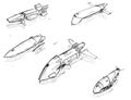 Set of Vector Hand Drawn Pencil Sketches of Sci-fi Space Ships