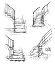 Set of vector hand drawn staircases, interior design element Royalty Free Stock Photo