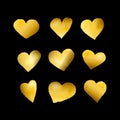 Set of vector hand painted watercolor gold hearts