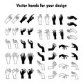 Set of vector hands and witch hands. Line art and simple style. Magic hands