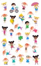 Set vector happy kids. Multicultural children in different positions isolated on white background. Cartoon design Royalty Free Stock Photo