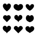 Set vector hearts black color draw the hand, love icon, creative design on white background, collection of heart illustration. Royalty Free Stock Photo