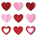 Set vector hearts paper cut for valentine`s day. Object creative hearts for collection on white background. Royalty Free Stock Photo