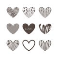 Set vector hearts shape unique design. Design stylized elements for happy valentine`s day. Love. greeting card.