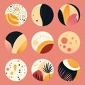 Set of vector highlight covers. Abstract backgrounds. Shapes, lines, spots, dots, doodle objects. Hand drawn templates