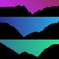 Set of vector hills and mountain landscape silhouette. Realistic trees, woods on hill silhouettes on night and evening