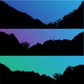 Set of vector hills and mountain landscape silhouette. Realistic trees, woods on hill silhouettes on night and evening Royalty Free Stock Photo