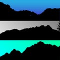 Set of vector hills and mountain landscape silhouette. Realistic trees, woods on hill silhouettes on night and evening Royalty Free Stock Photo