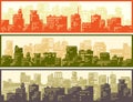 Set of vector horizontal banners of big abstract childish city