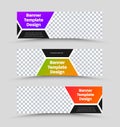 Set of vector horizontal web banners with hexagon shapes with gradient and white stroke Royalty Free Stock Photo