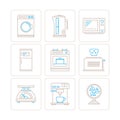 Set of vector household appliances icons and concepts in mono thin line style