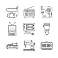 Set of vector household icons in sketch style