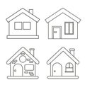 Set of vector houses different in flat line style, isolated on white background