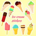 Set of vector ice cream stickers in flat design.