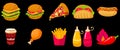 Set of Vector icon illustration of fast food